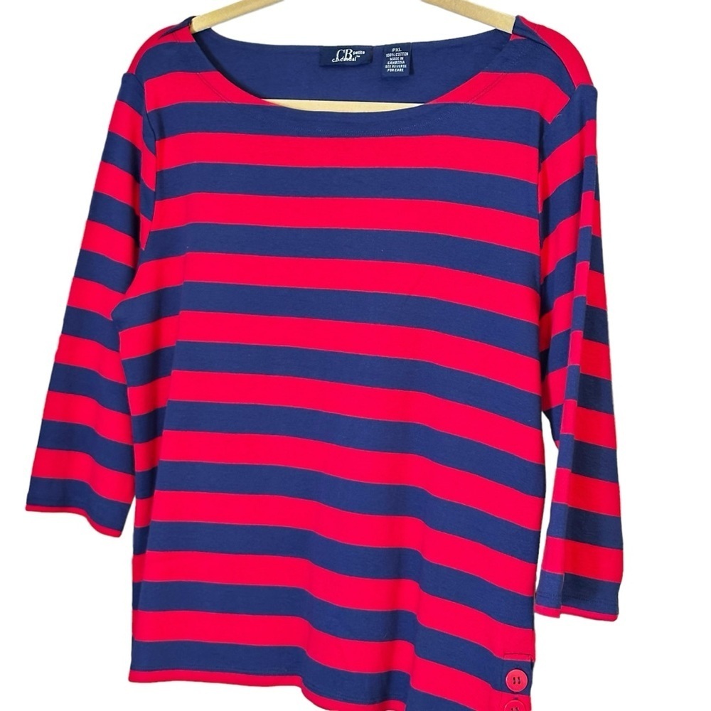 🔴5 for $40 SALE! 
CB Casual Petites Breton red navy striped boat neck  top PXL